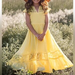 Joyfolie Yellow Teagan Cap Sleeve Lace Lined Dress